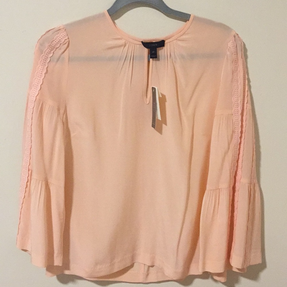 NWT J.Crew Petite Embroidered Bell-Sleeve Silk Top